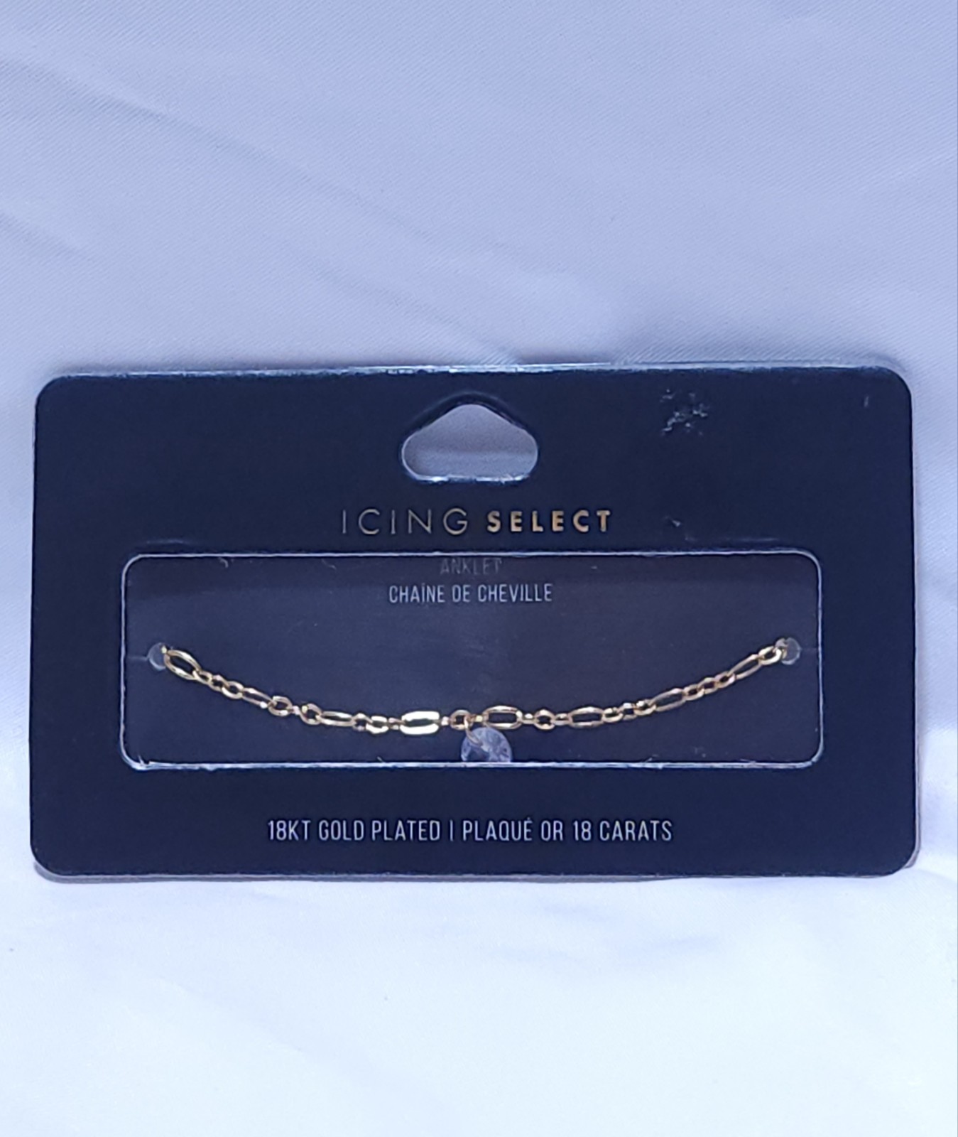 New Icing Select 18K Gold Plated Figaro Anklet 9″ Extension 2″ Crystal Pendant
