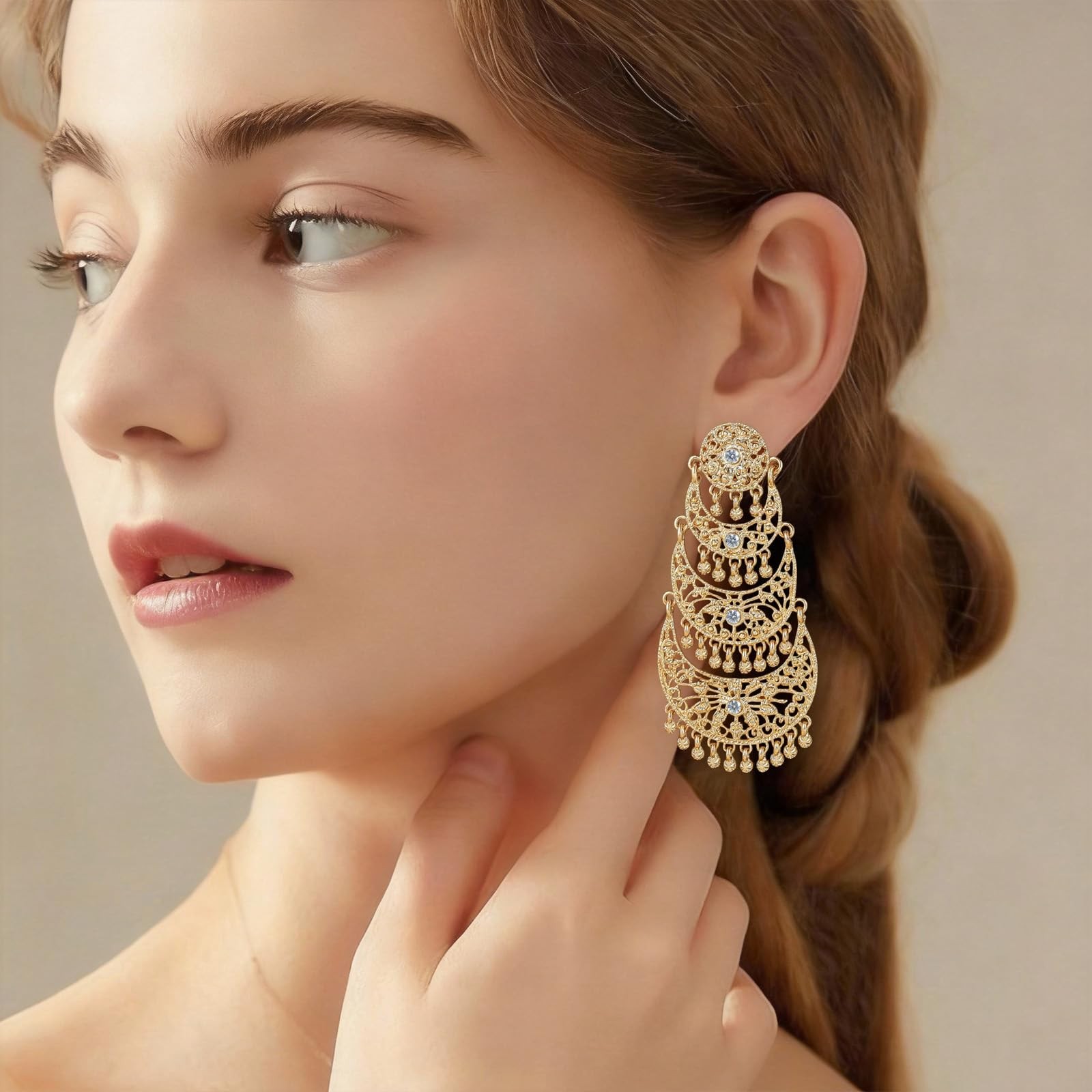 Bohemian Gold Long Tassel Dangle Drop Earrings, Beaded Chandelier Earrings fo…