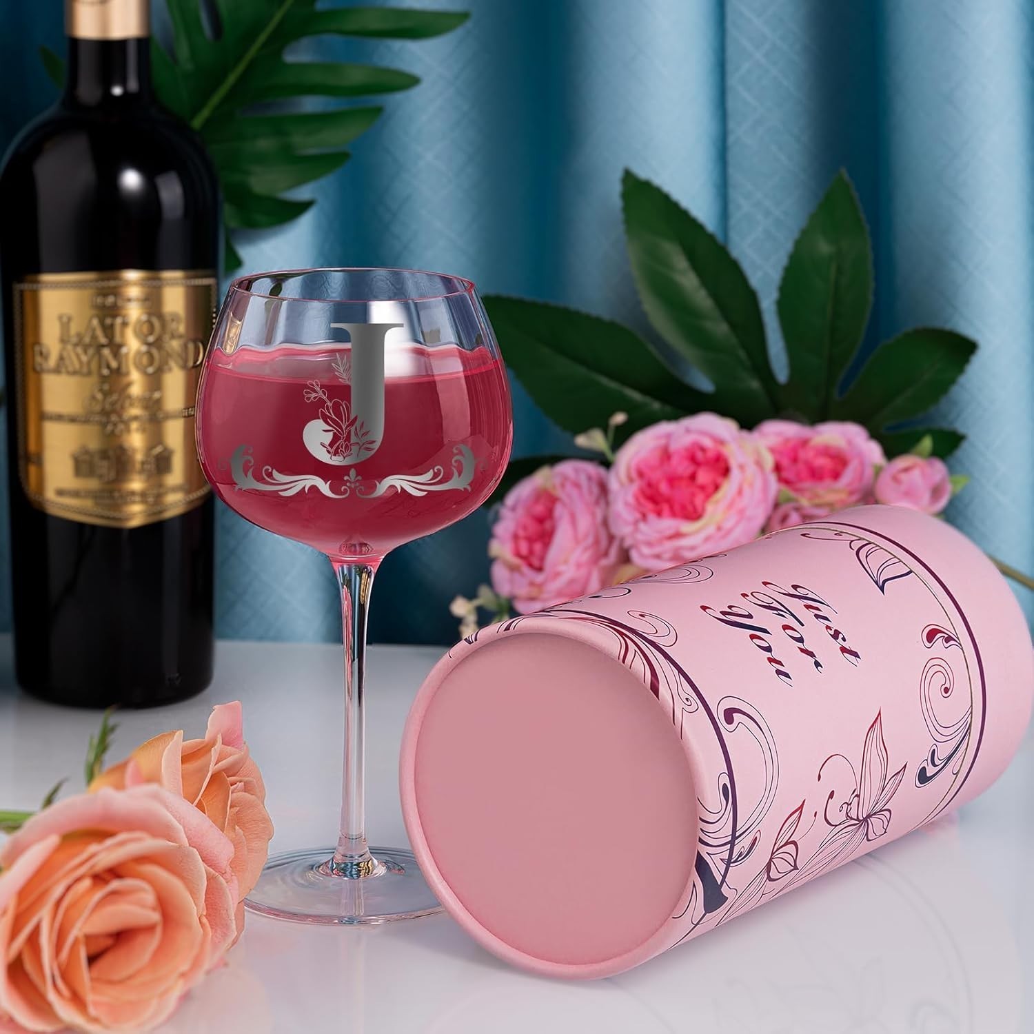 Personalized Monogram Gifts Women Customized Initial A-Z Wine Glass Unique
