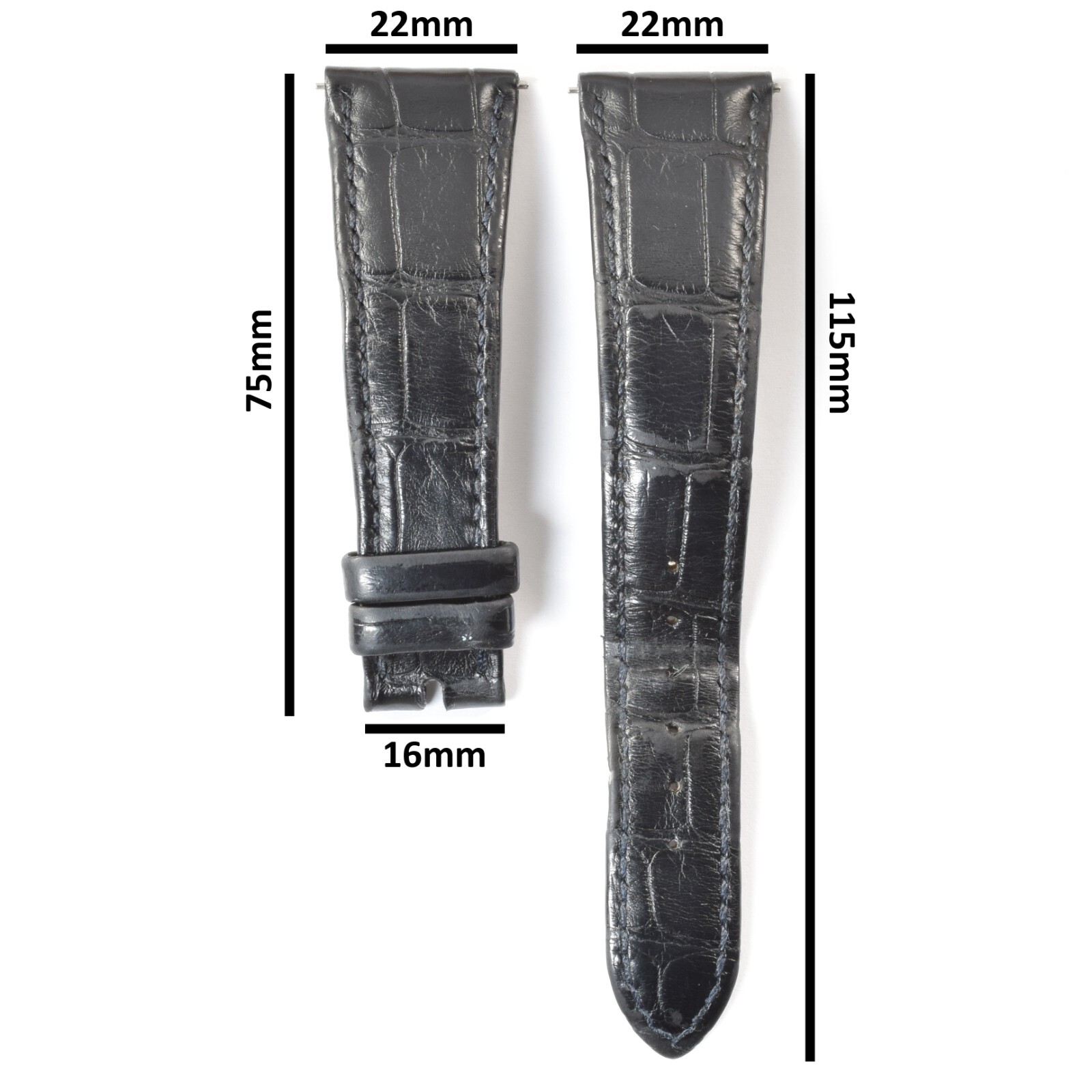 Authentic Patek Philippe Black Alligator Mens 22mm to 16mm Wide Watch Strap