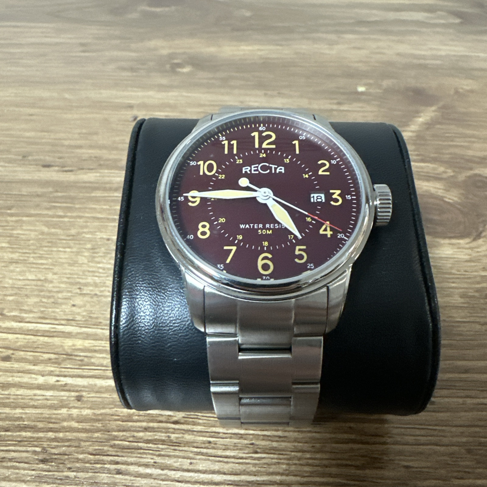 Recta Cavalier 3 Hands Date Maroon RT-3002 Japan Movement Water Resistant 50M