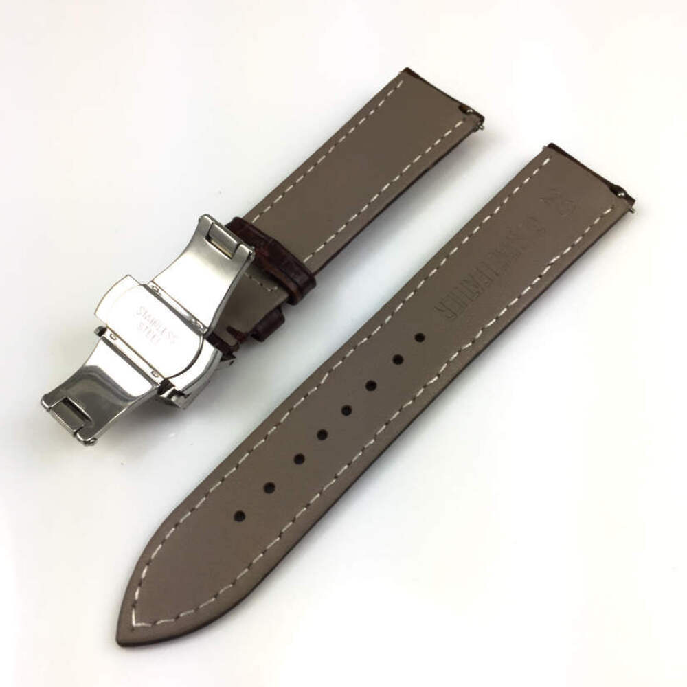 Brown Croco Quick Release Leather Watch Band Strap Butterfly Clasp Buckle #1032