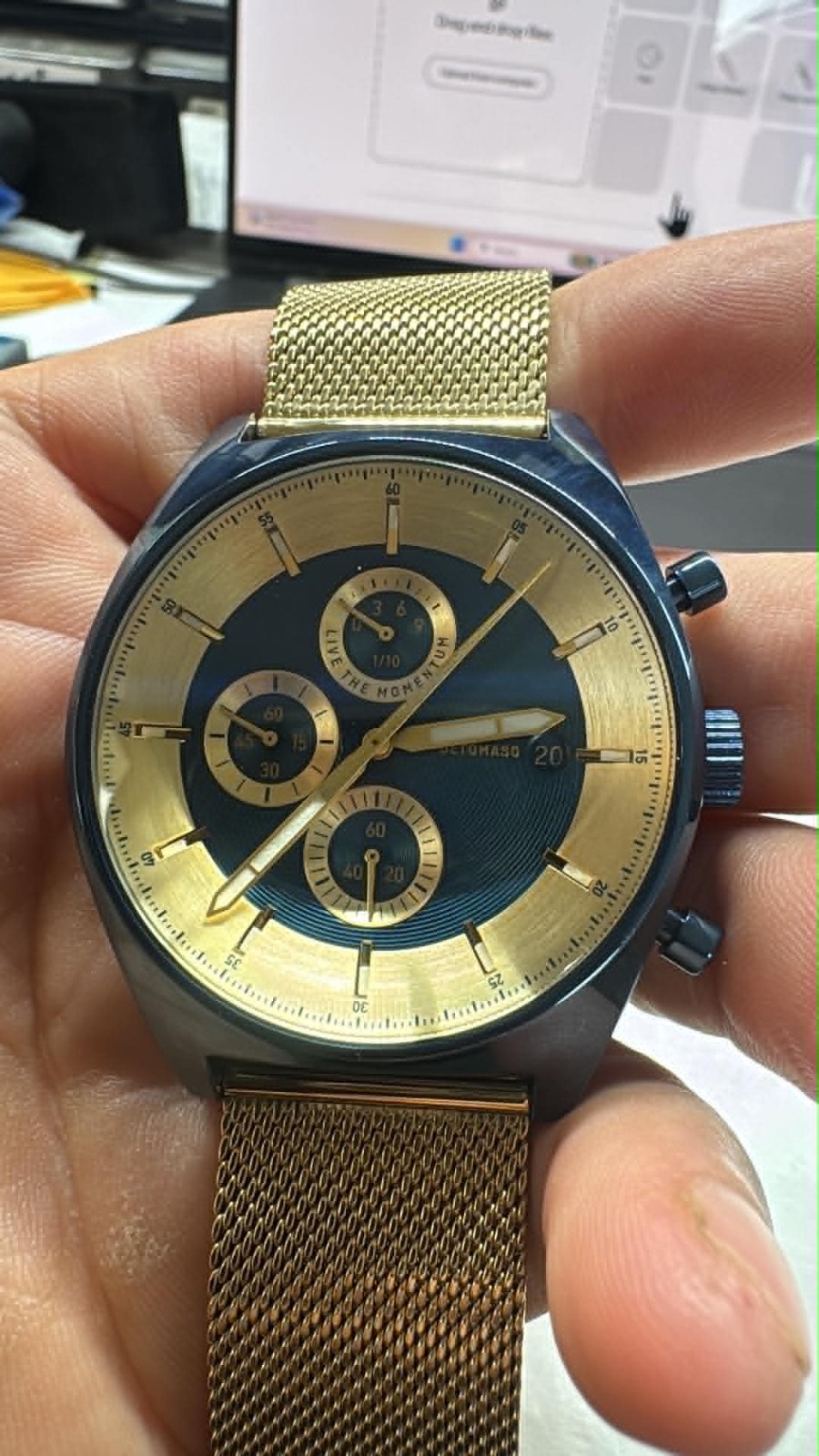 New Mens 43mm Detomaso Blue Metellic & GT Mesh watch Chrono D10-10 G2207 A40