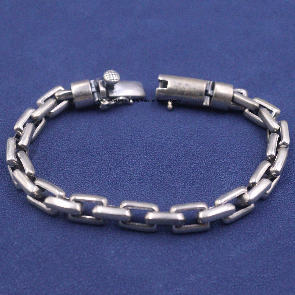 Solid S925 Sterling Silver Bracelet 8mm Square O Link Chain 36-37g 8.26inch