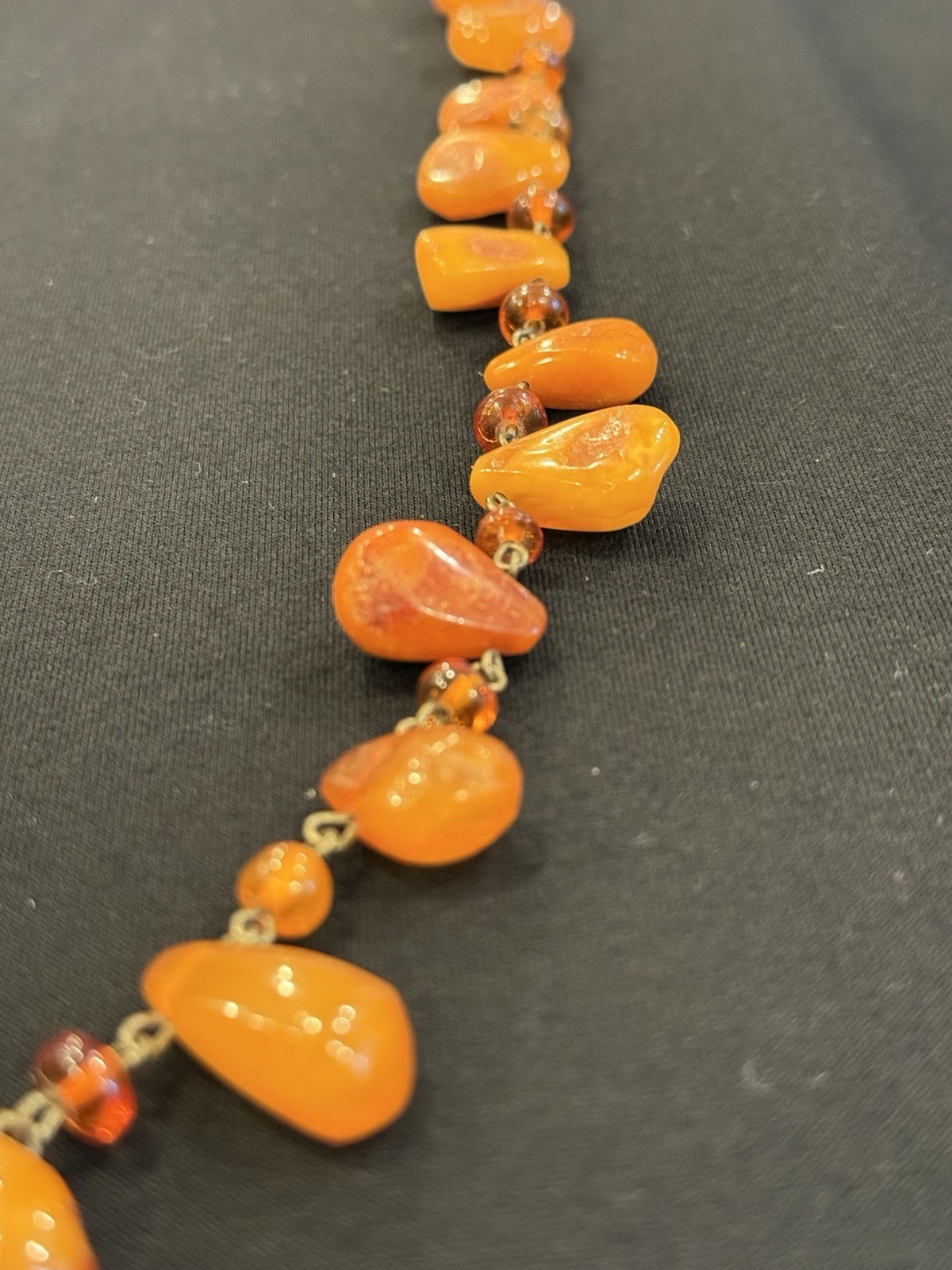 Vintage Genuine Amber Nugget Bead Necklace Honey Cognac Graduated 42g Estate