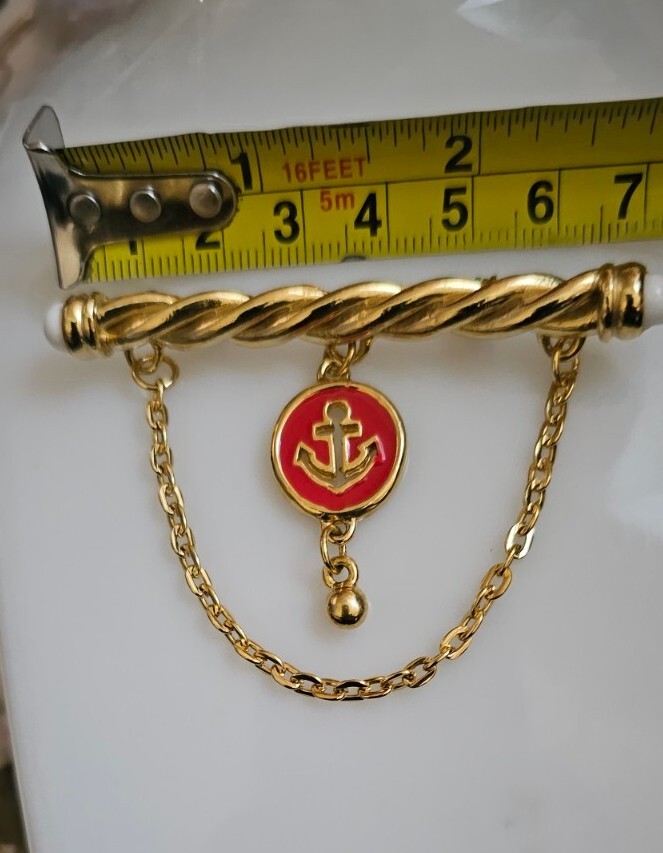 2- Anchors Brooches. 1- Bar And Chain With Dangling Anchor/ Other Gold Tone