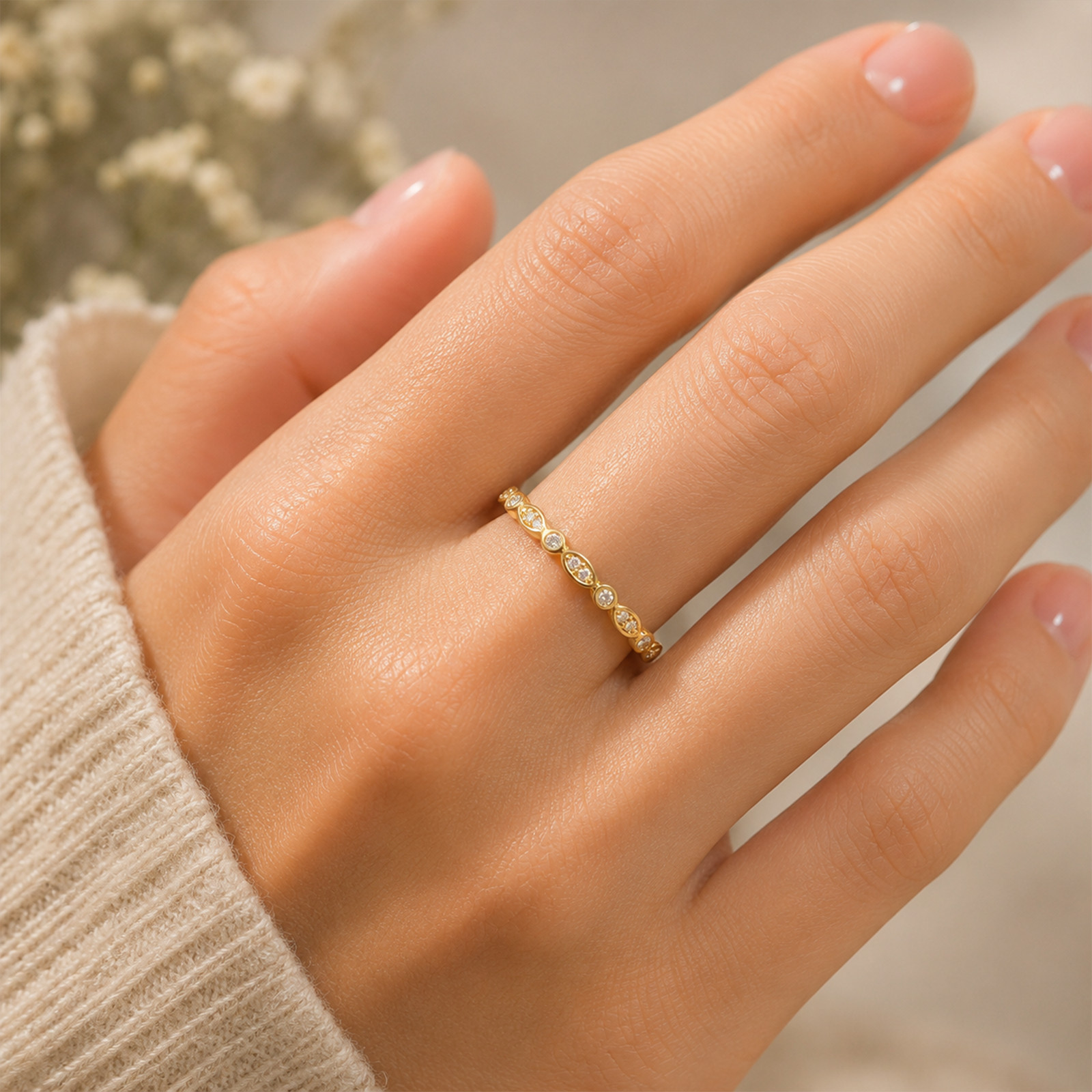 Designer Bridal Wedding Band 14k Yellow Gold Round Cut 0.09 Ct Lab Grown E F VVS