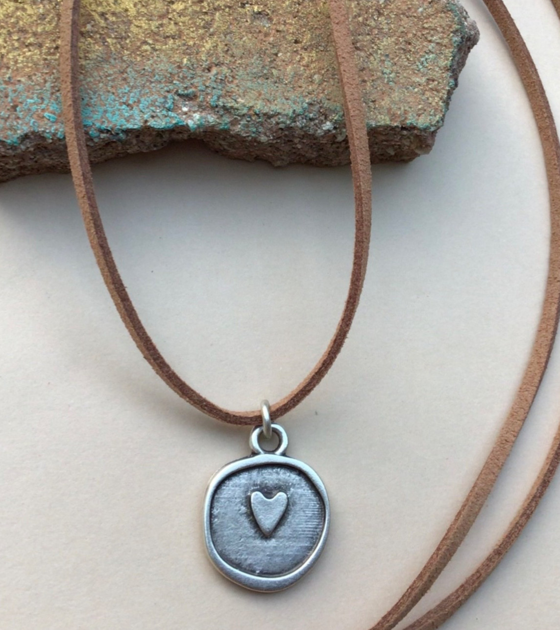 Heart Sundance Charm artisan silver jewelry Necklace suede leather cord