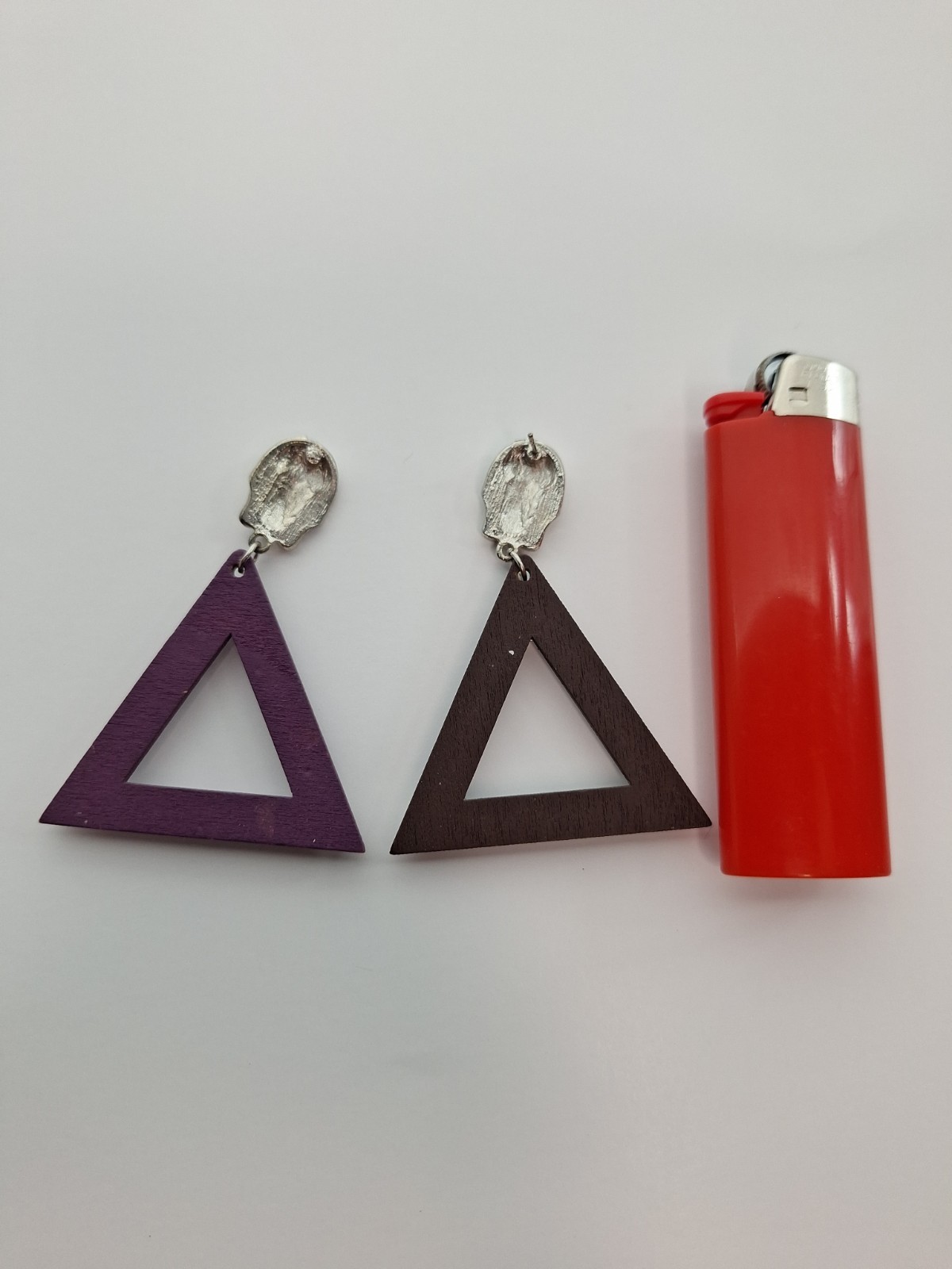 Mismatched Egyptian Pharaoh King Tut Open Triangle Wood Dangle Earrings Studs