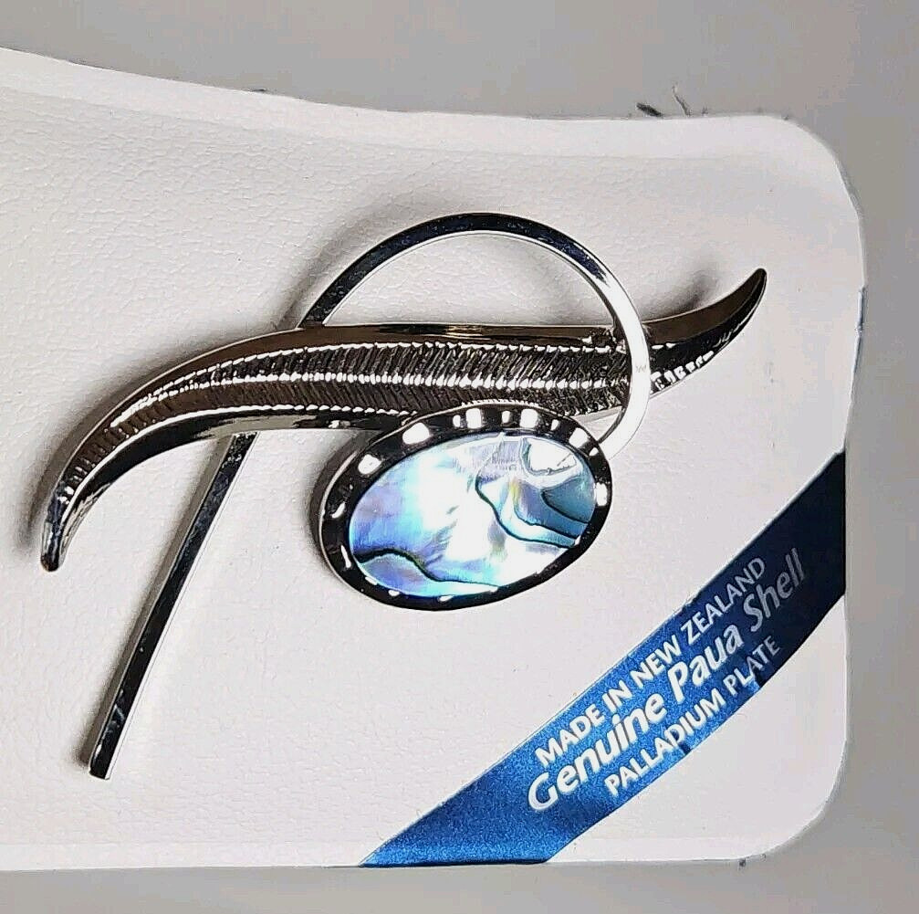 Ariki Abstract Pana Shell Brooch Silver Palladium Plated Pin