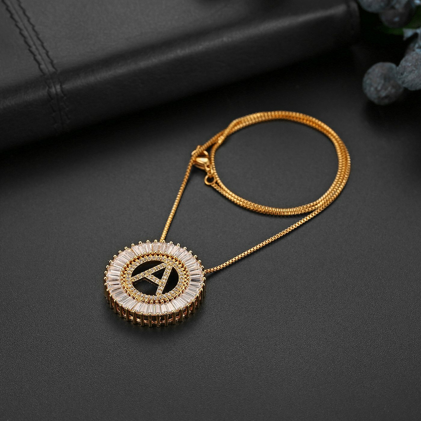 Initial Letters A to Z Stainless Steel Crystal CZ Pendant Necklace Women Jewelry