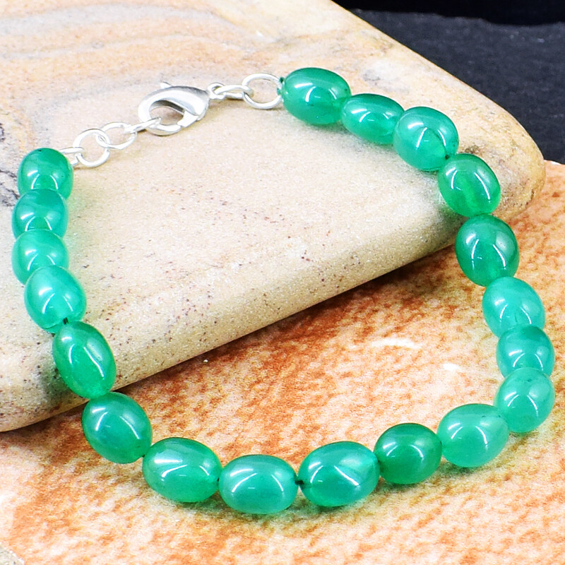 100.00 Cts Natural 7 Inches Long Oval Shape Green Jade Beads Bracelet NK 45E134