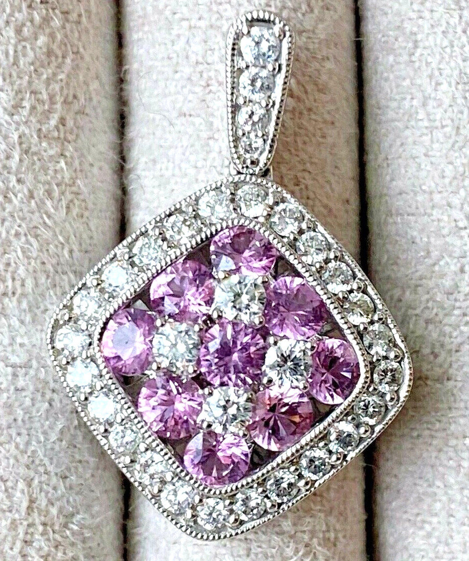 Designer GREGG RUTH 18K Gold Pink Sapphire Diamond Necklace Pendant 1.92ct ~$3K+