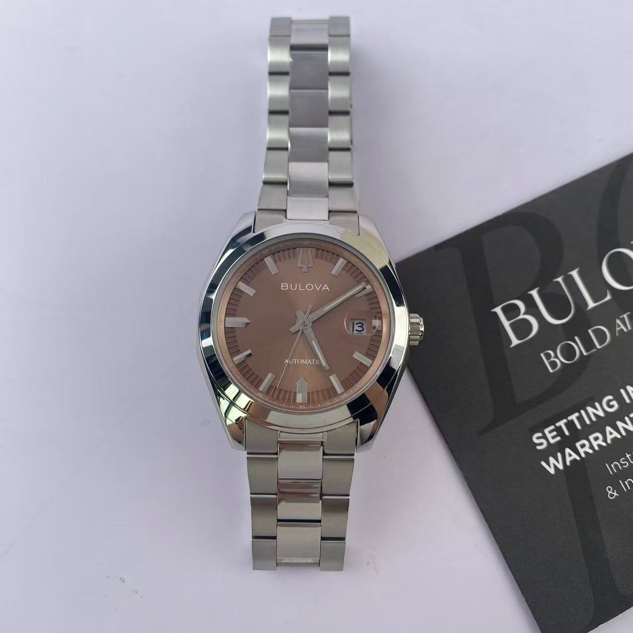 New Bulova Surveyor Men’s Automatic Watch Brown Dial Stainless Steel 96B470 39mm