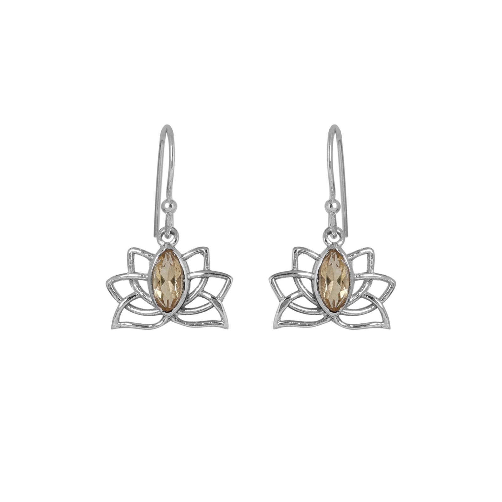 Citrine Birthstone Jewelry Silver Finish Lotus Earrings ae6655