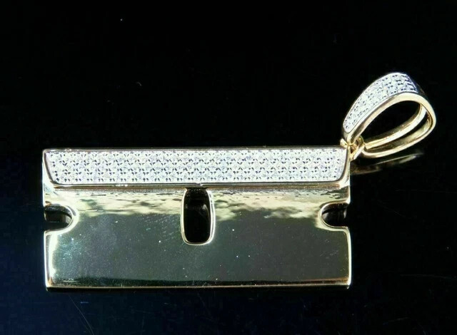1Ct Round Lab-Created Diamond 14k Yellow Gold Plated Razor Blade Shape Pendant