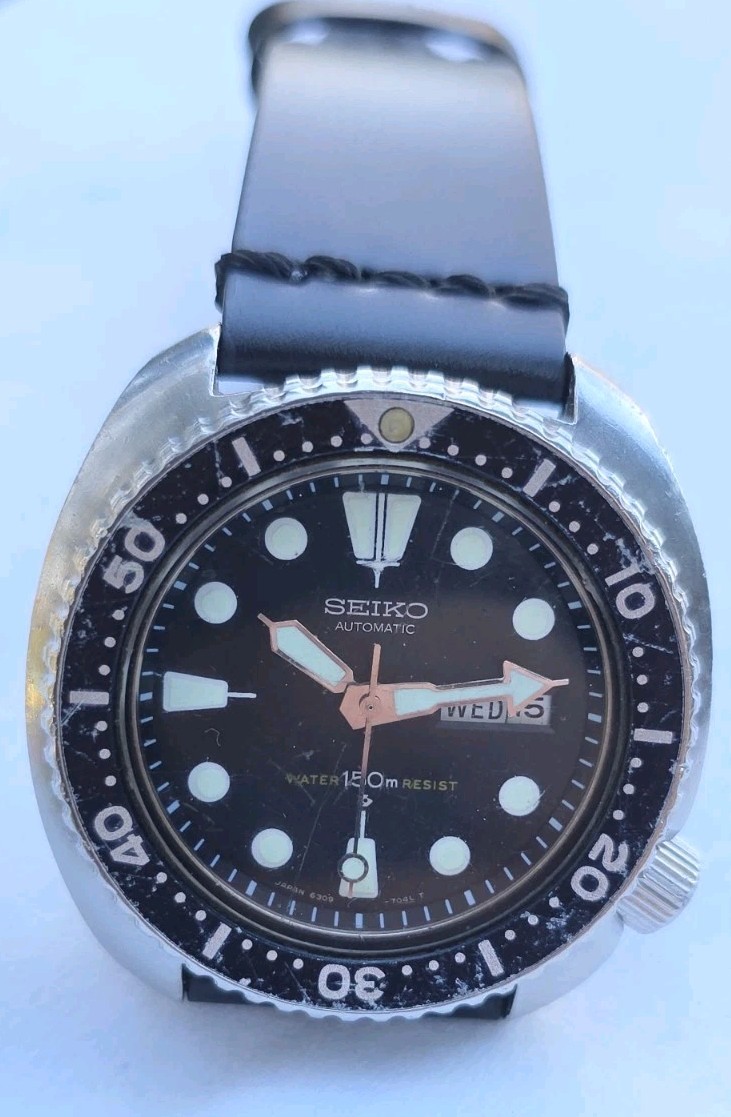 VINTAGE SEPTEMBER 1979 SEIKO 6309 7040 AUTOMATIC SUWA TURTLE DIVER WATCH