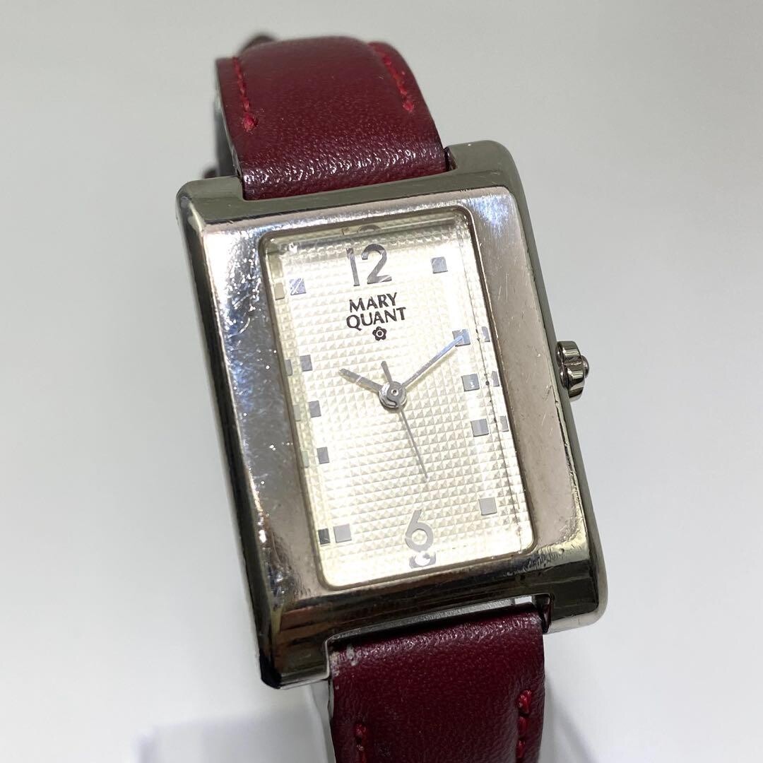 MARY QUANT Wristwatch Rectangle Quartz Silver Burgundy Vintage Authentic