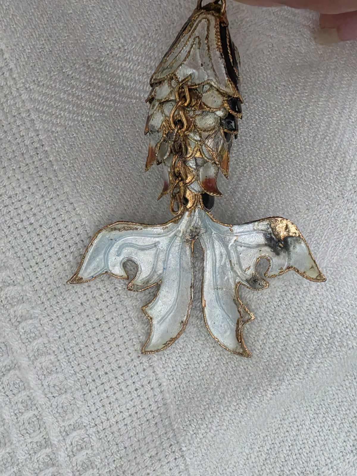 Vintage Articulated Blue Goldfish Beta Koi Fish Cloisonné Pendant- Good Cond.