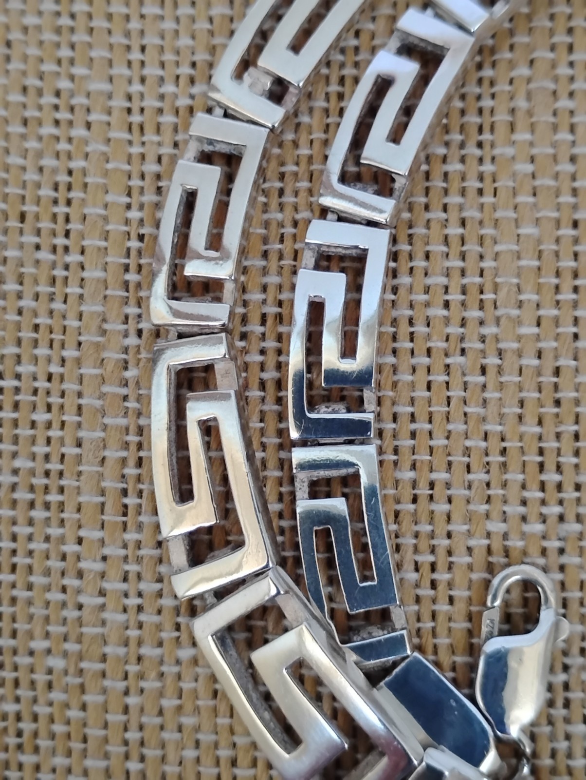 Sterling Silver Greek Key Necklace Graduated Openwork Links 17.5″ 36.9g
