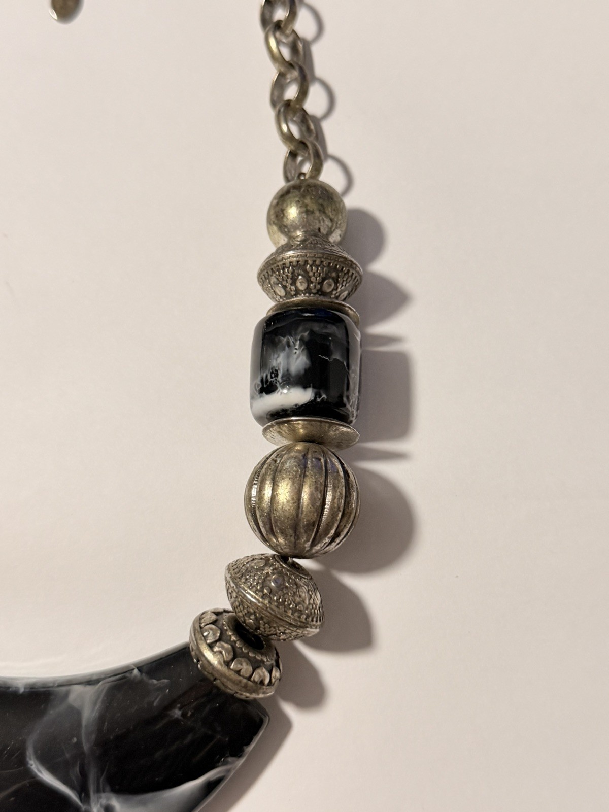 Vintage Chunky Black White Lucite Resin Half Moon Statement Necklace Collar