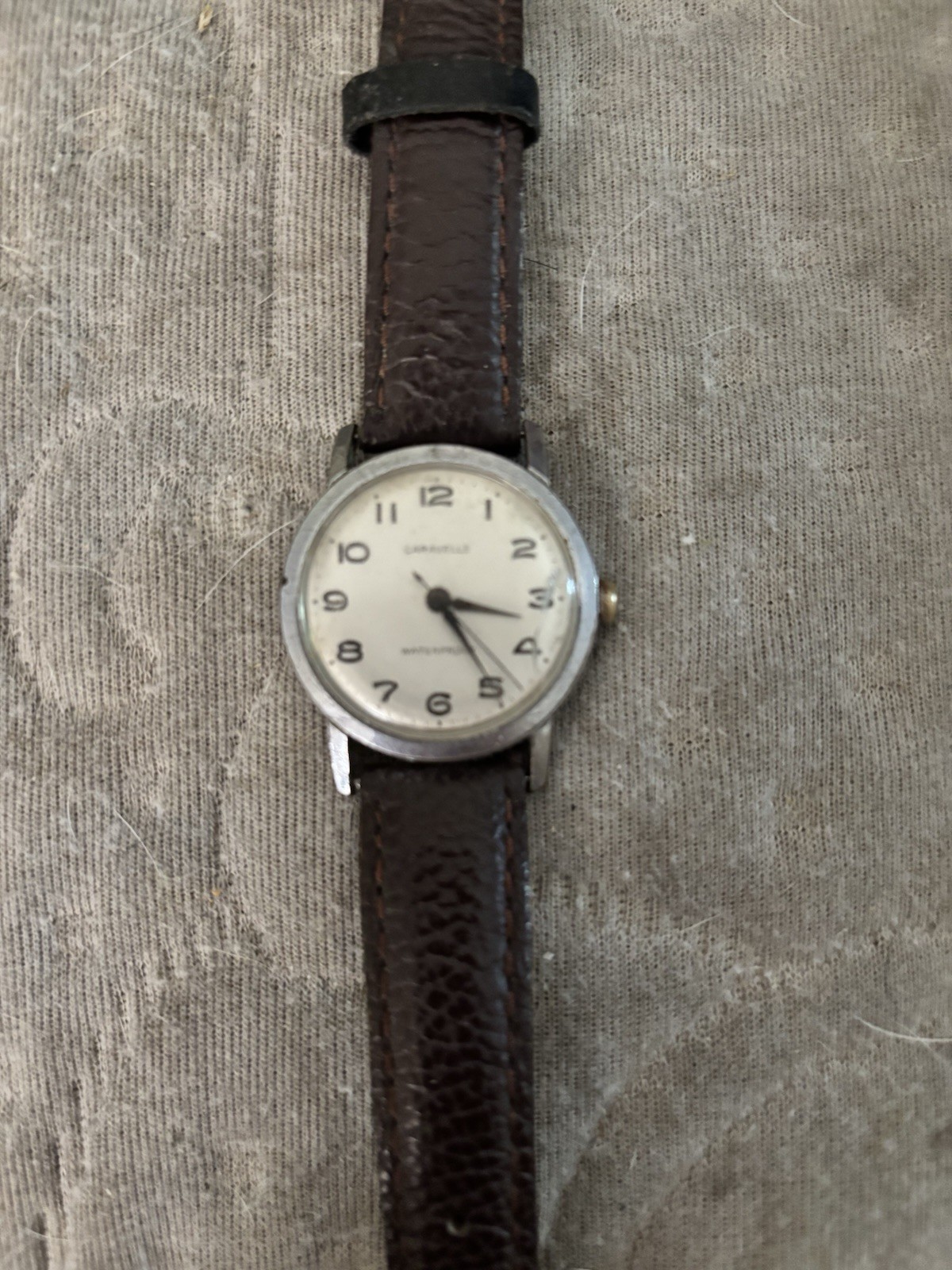 Caravelle Waterproof Manual Wind Watch 32mm SS Silver, Brown Leather, White Dial