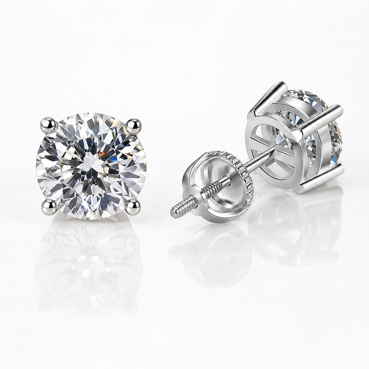 Moissanite Screw Back 14k Gold Solitaire Stud Earrings GRA Certified D/VVS1