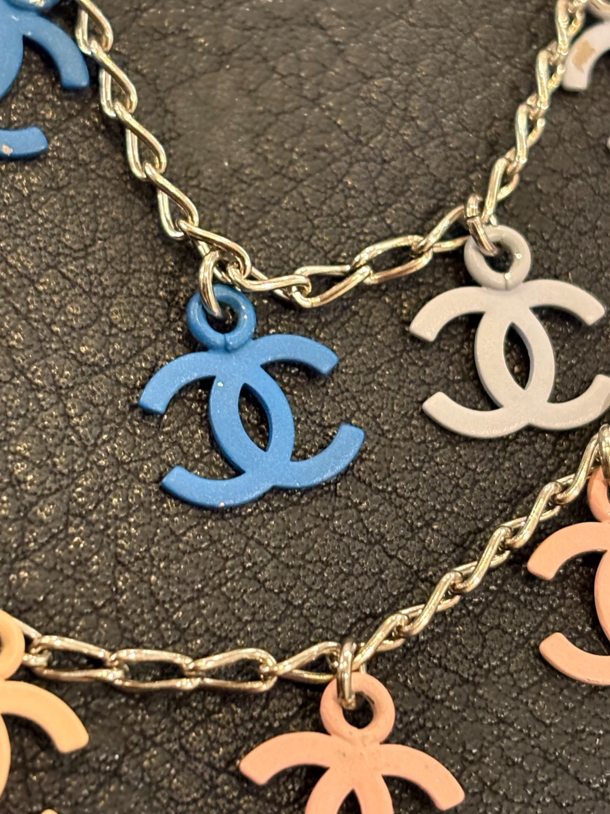 CHANEL Necklace Pendant choker Coco Mark CC Logo Auth Silver kenjp Blue Pink