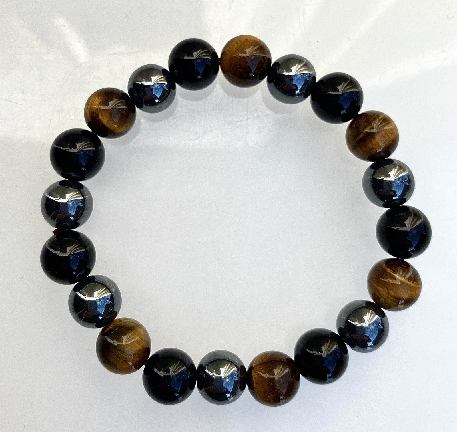 Wholesale 6 Pcs Natural Tiger Eye Hematite Black Onyx 10mm 7.5” Crystal Bracelet