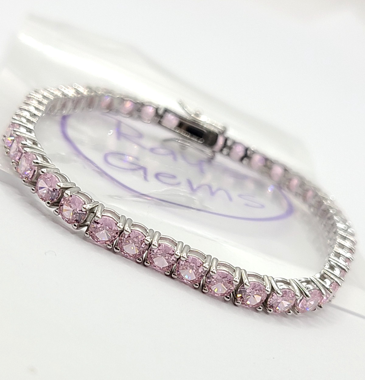 Ray’s Gems 4MM Pink Moissanite Round Brilliant Cut Tennis Chain 7.5″ Bracelet