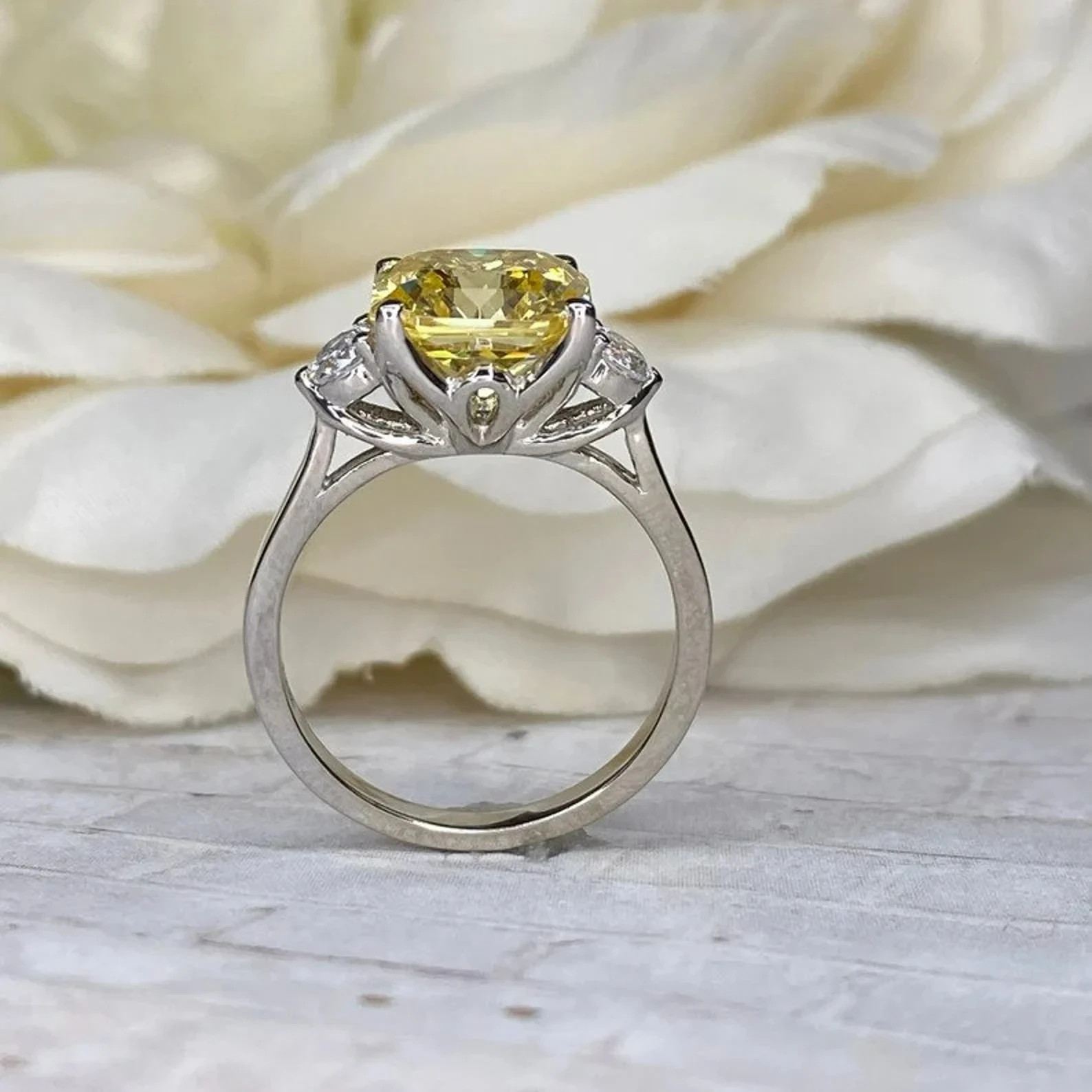 4.5 Ct Asscher Cut Natural Yellow Sapphire Diamond Wedding Ring 14K White Gold 7