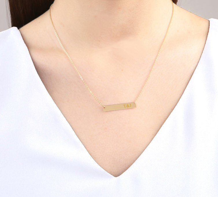 Personalized Monogram Initial Name Bar Necklace 14K Rose Gold Filled Custom