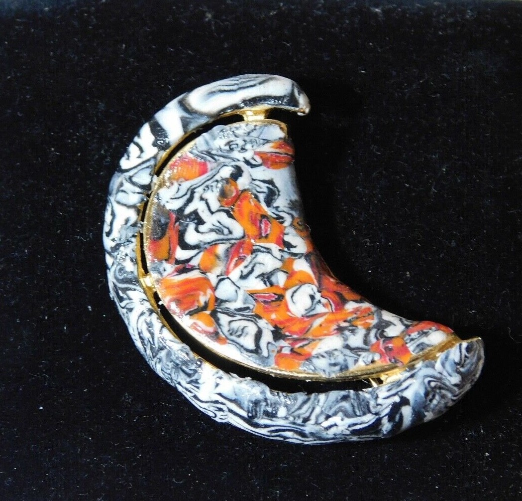Christian Dior Vintage Red Black Enamel Artsy Gold tone Brooch Pin 10d 126
