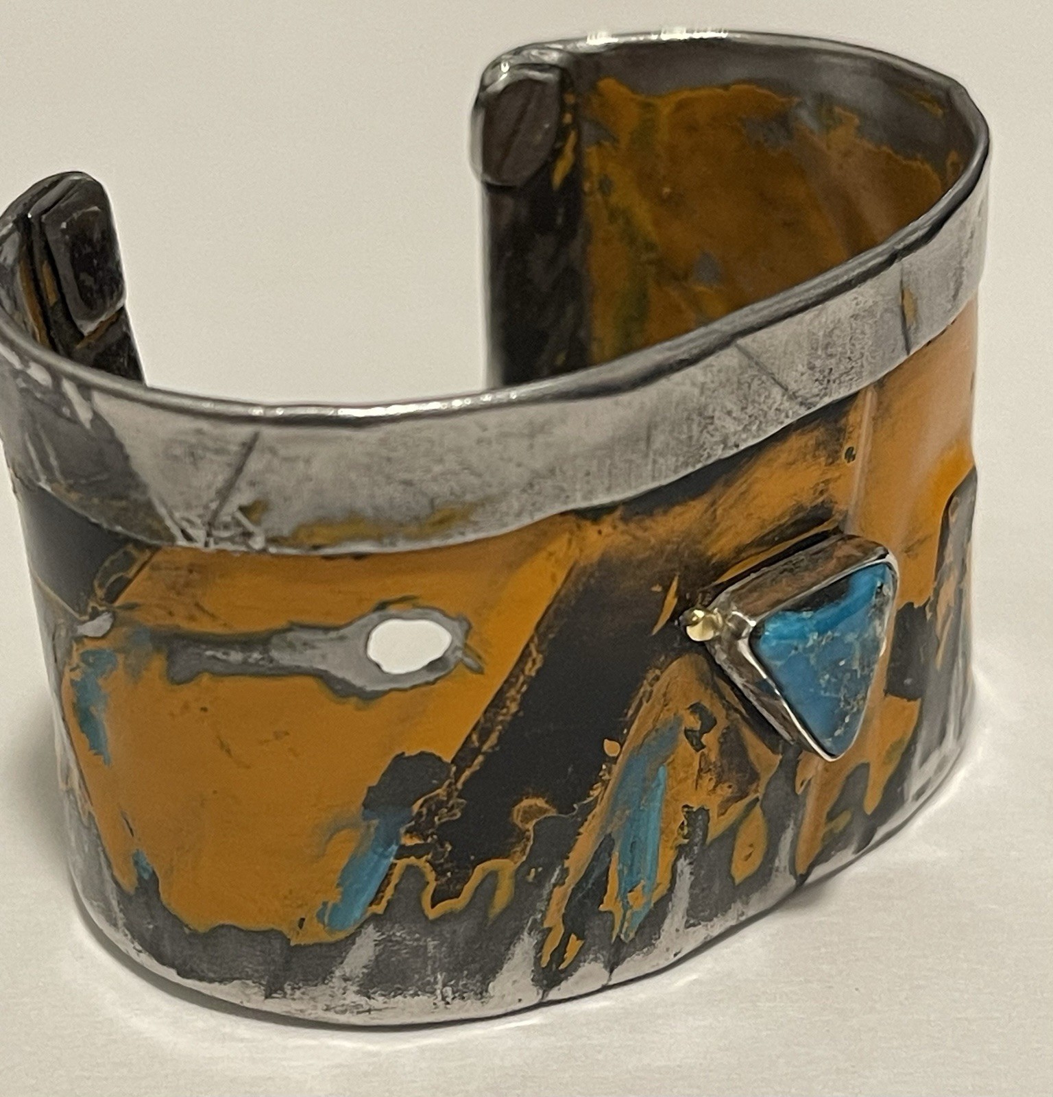 Kit Carson Handmade Metal Turquoise Cuff Bracelet hand painted Mustard Yellow