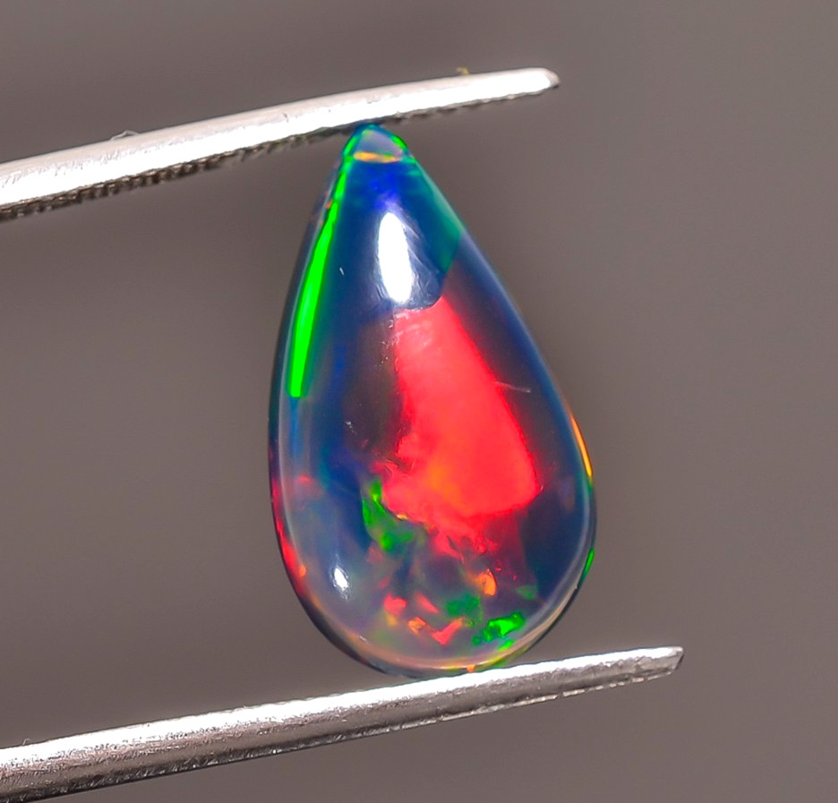 Natural Black Ethiopian Opal Pear Shape Cabochon Loose Gemstone 3.19 Ct 17X9X4mm