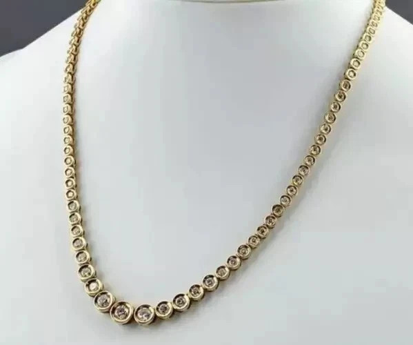 10Ct Round Lab-Created Diamond Bezel Tennis Necklace 14K Yellow Gold Plated 18″