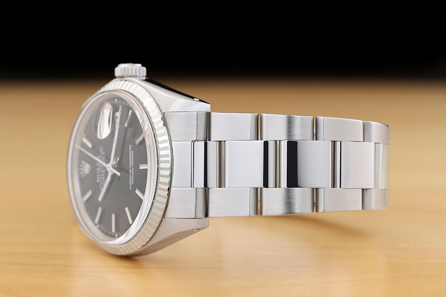 ROLEX DATEJUST 1601 BLACK DIAL 18K WHITE GOLD STAINLESS STEEL OYSTER WATCH