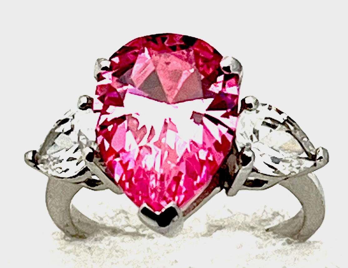 Sterling Silver 925 5.4 Gram Prong Set Pink/Clear Pear CZ Ring Size 7 1/2