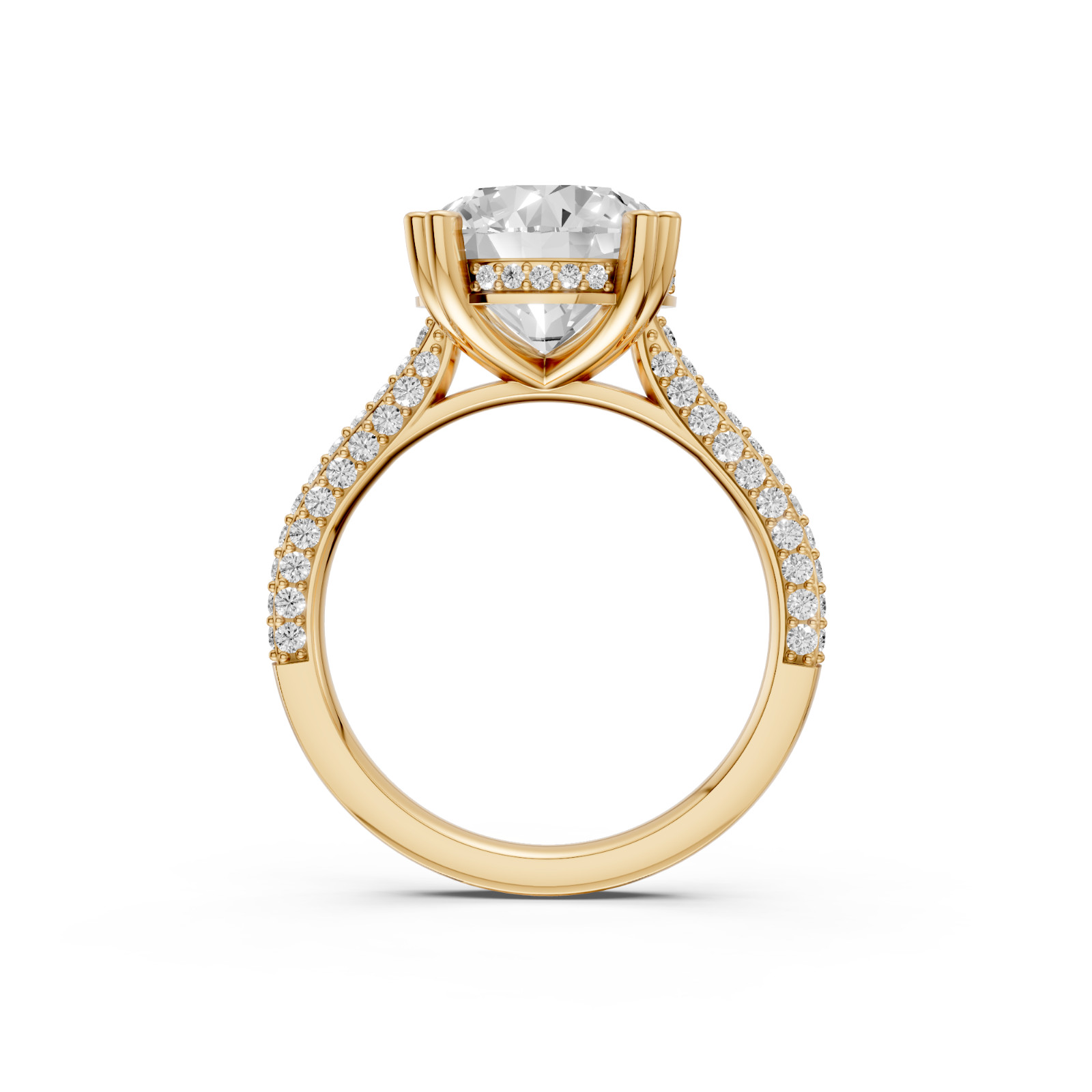 Round Lab Grown Diamond Hidden Halo Prong Basket Setting Engagement Ring