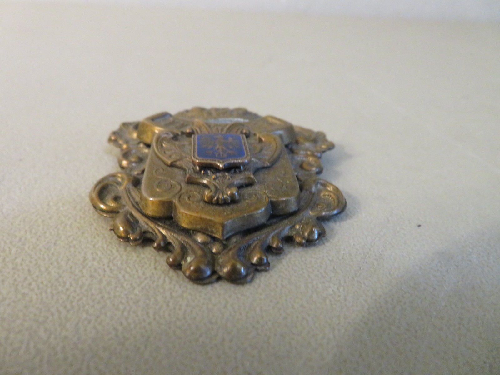 Vintage Heraldic European Coat of. Arms Eagle Sword Medal Brooch Pendant
