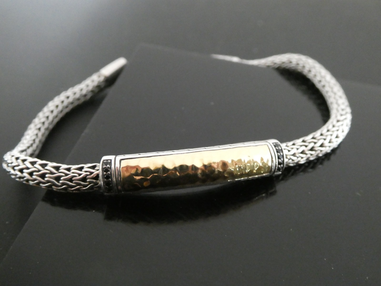 John Hardy Palu Hammered Sterling 925 & 18k YG Sapphire Bracelet Size 6 3/4″