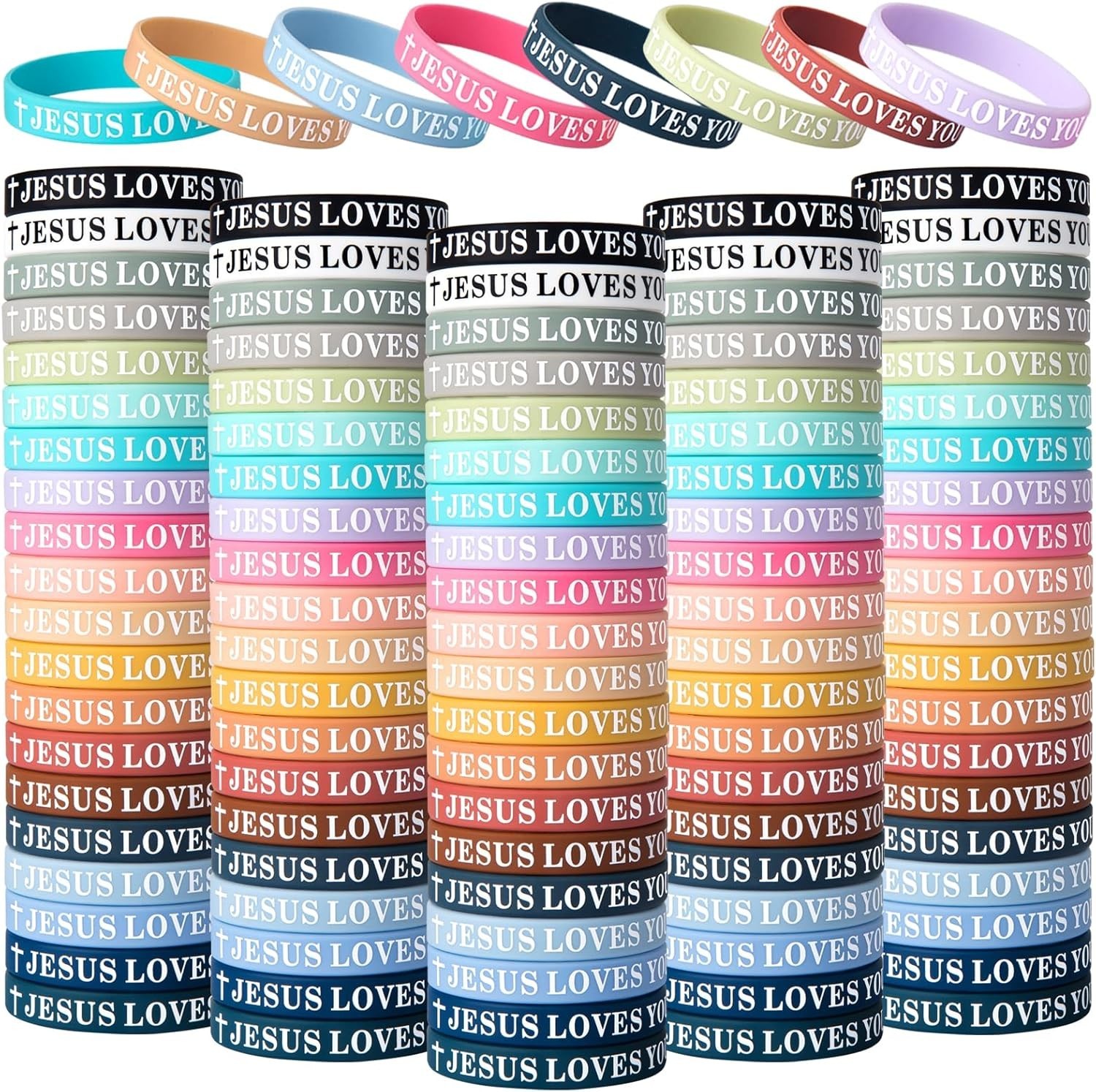 Jesus Loves You Silicone Bracelets Christian Wristbands Bulk Bible Verse Rubb…