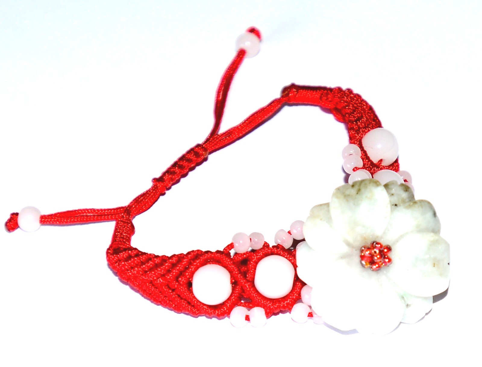 Macrame Friendship Adjustable Red Cord Feng Shui Flower Jade Charm Bracelet