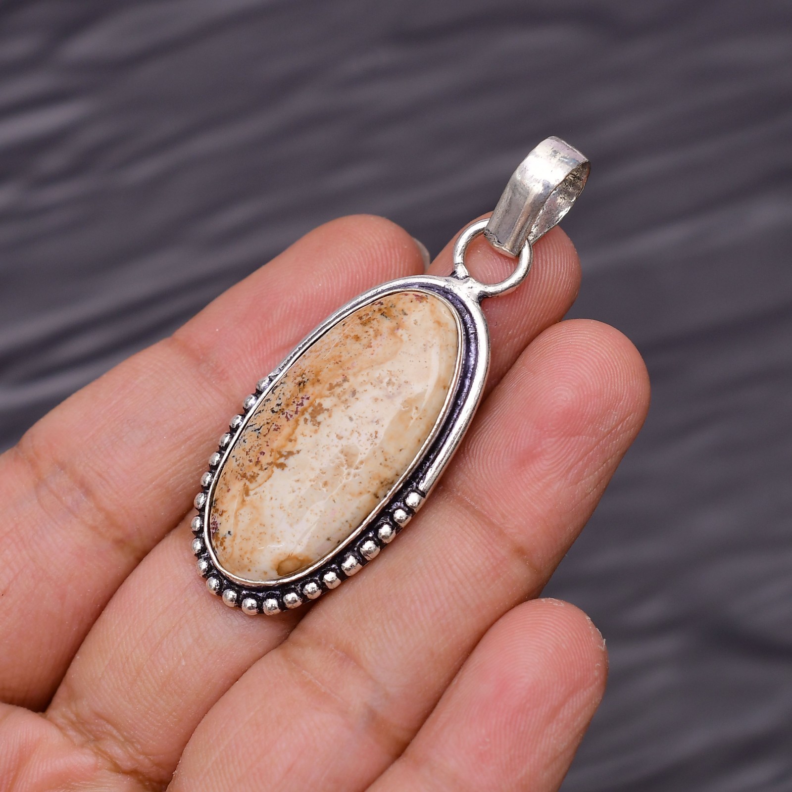 Picture Jasper Gemstone 925 Sterling Silver Jewelry Pendant 2.04″