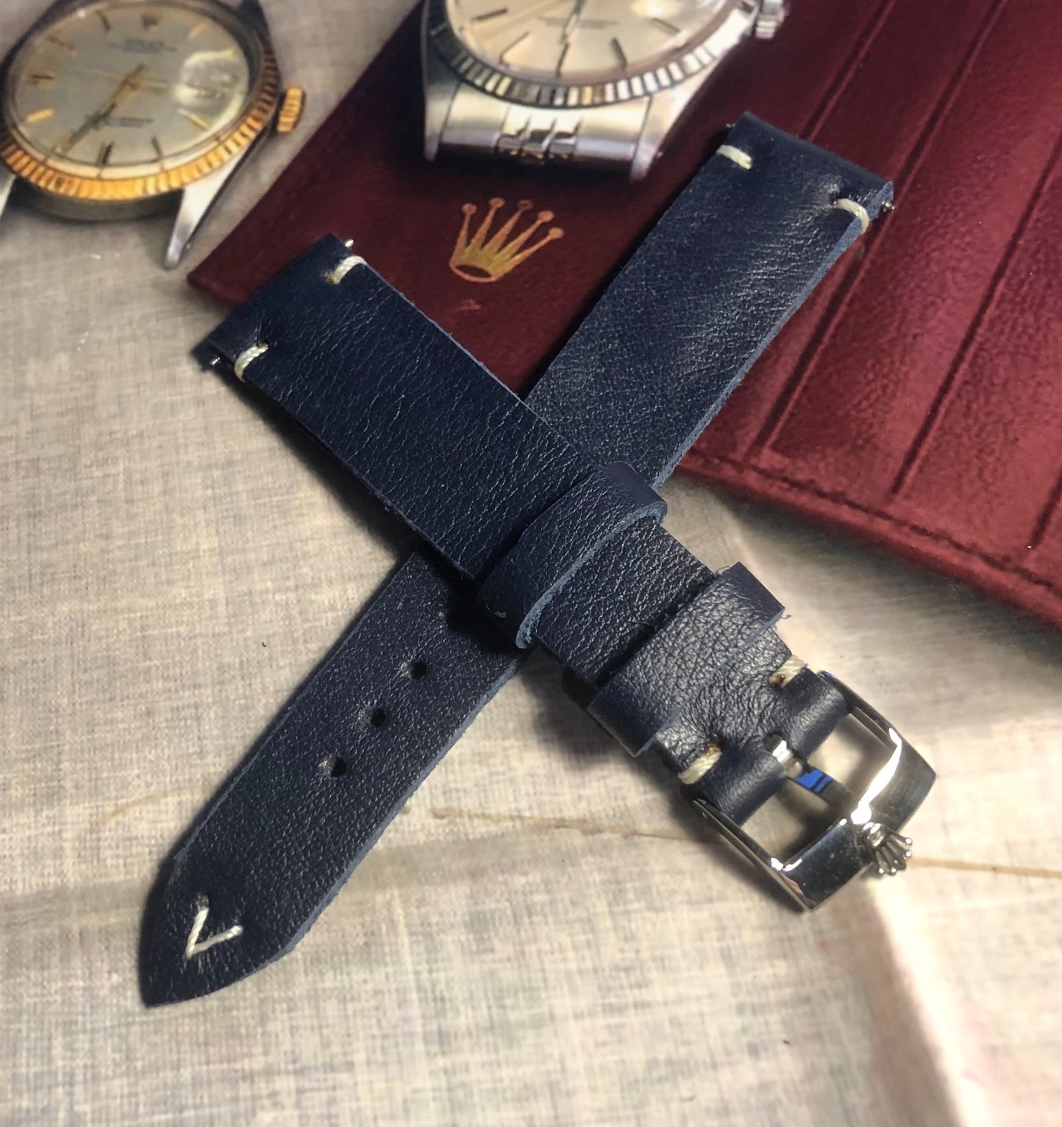 Silver Buckle To Fit Rolex,Swiss Made with H/M Italian Leather/Suede Watch Strap