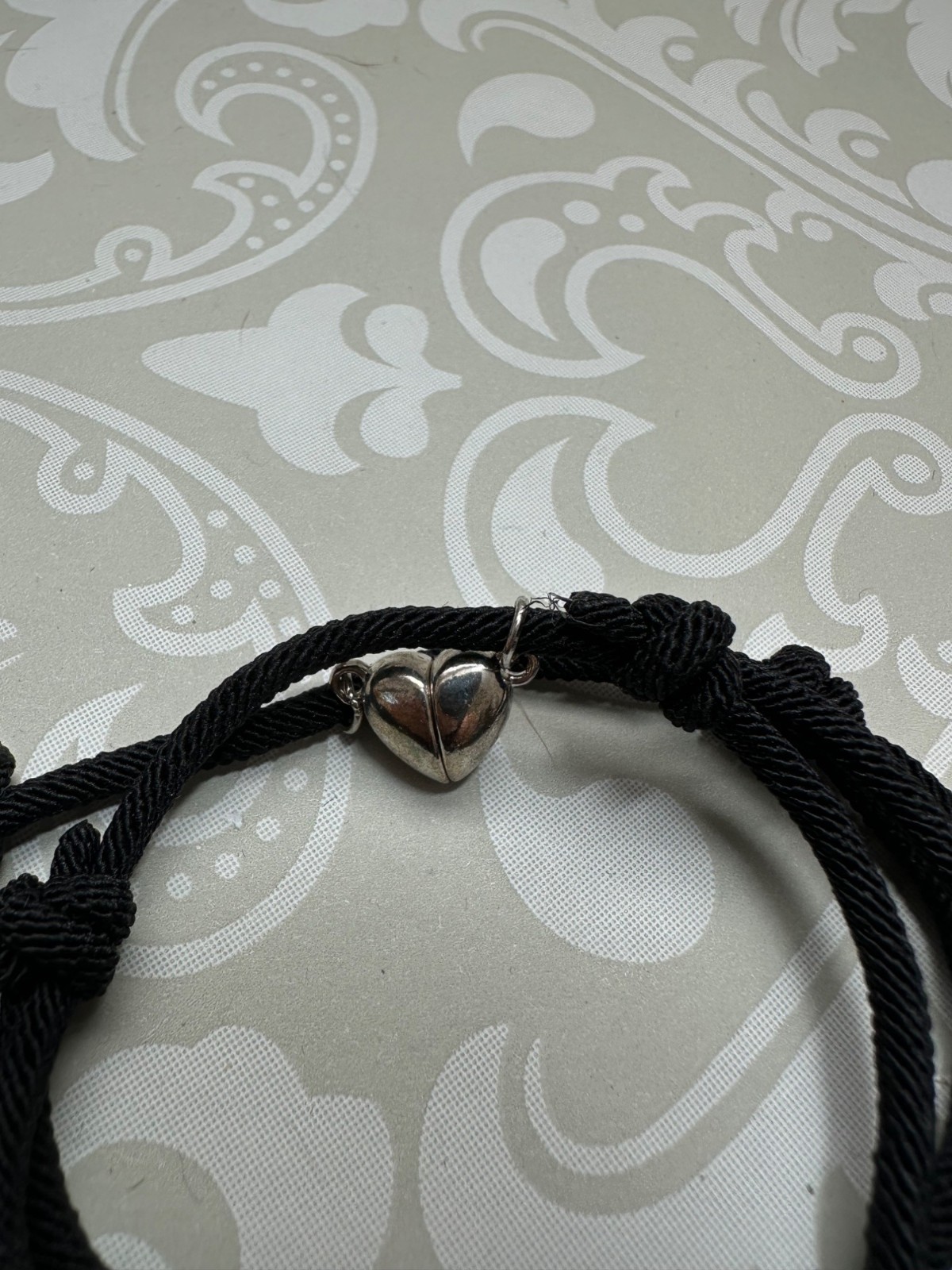 Double Strand Black Corded Silver Heart Puzzle Bracelet New in Box
