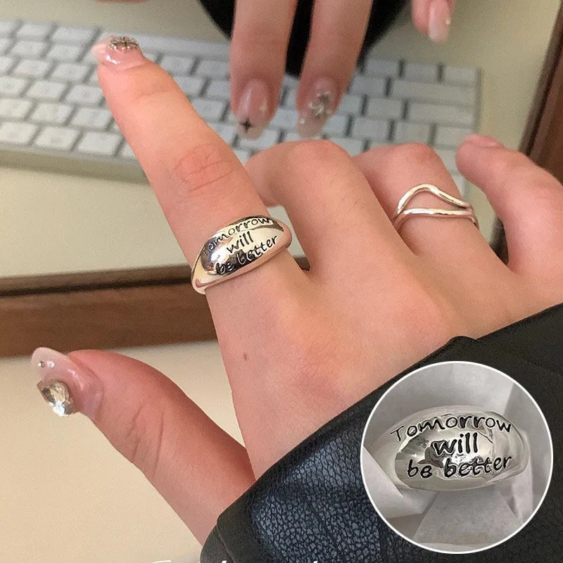 Adjustable Silver Open Ring Minimalist Statement Band Stackable Women Gift