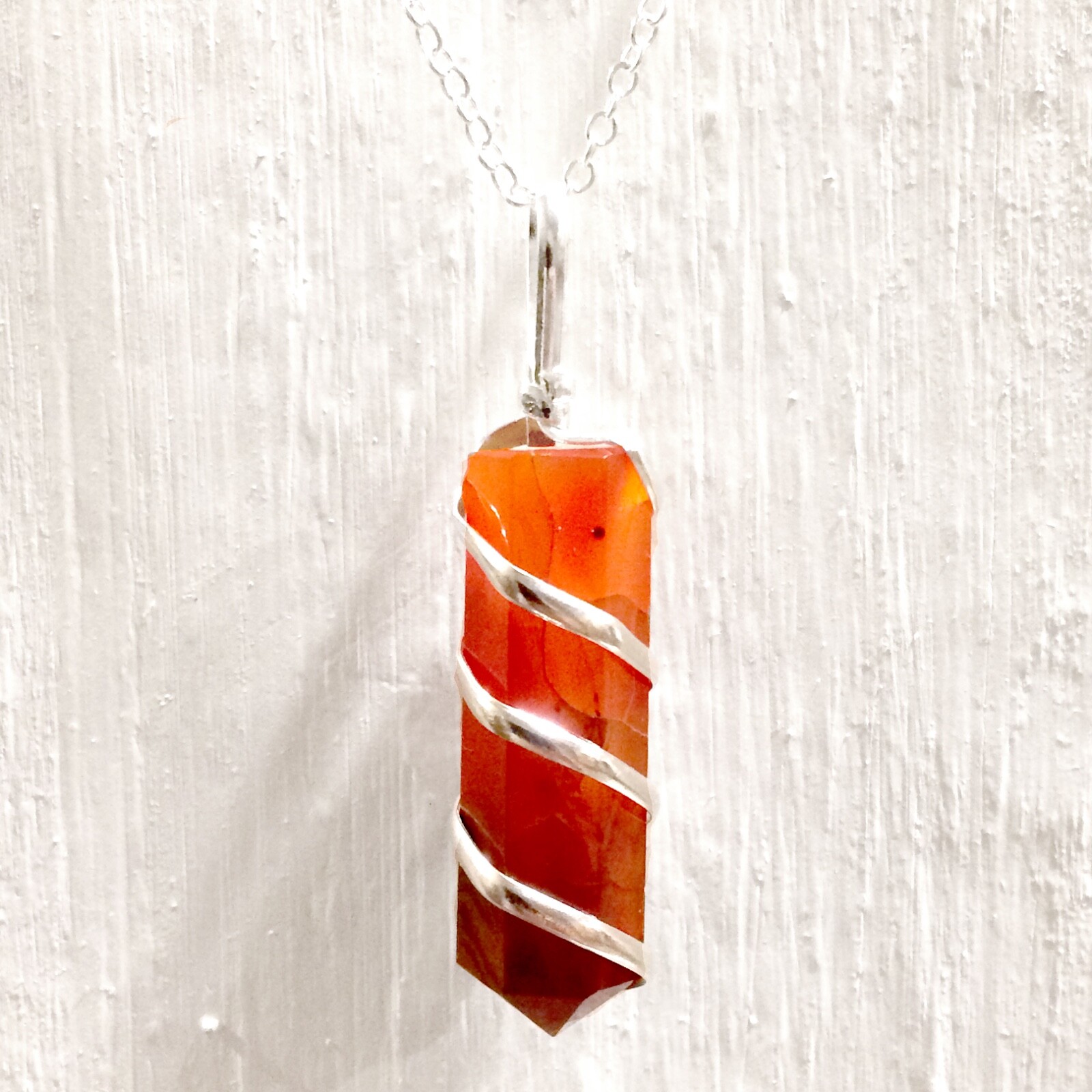 Chakra CARNELIAN Crystal Point Silver Wire Wrap Pendant Necklace HANDMADE Heal R