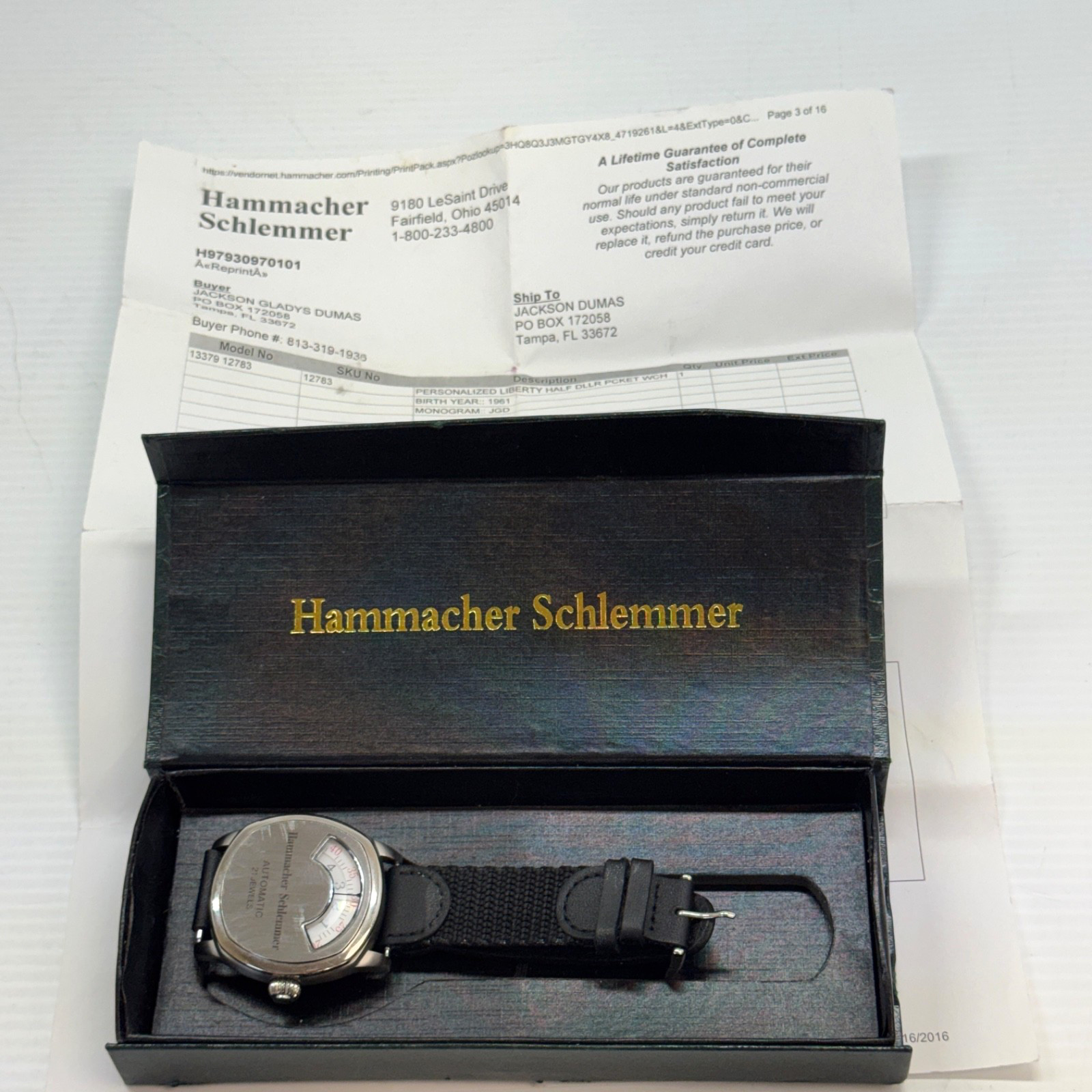 Hammacher Schlemmer Automatic Watch 21 Jewels Retrograde Style Men’s w Box