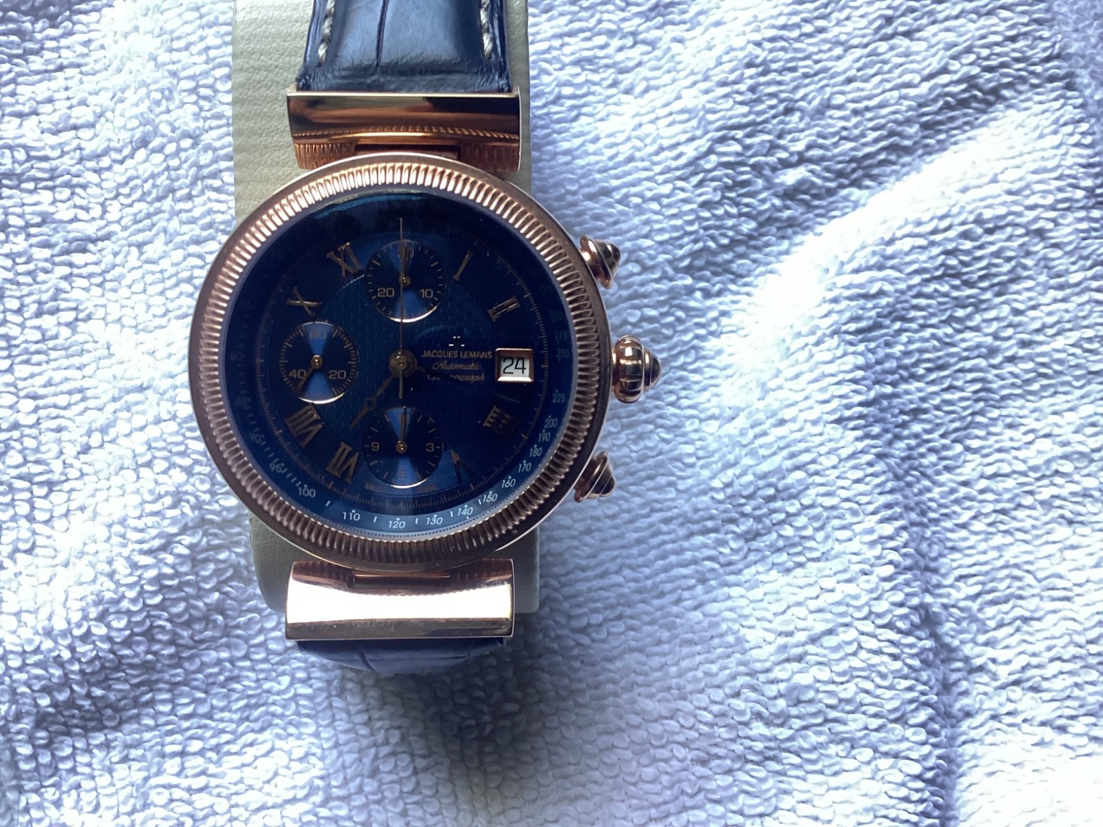 Jacques Lemans Rose Gold Swiss Chronograph , Valjoux 7750 Movement Rare Vtg. NIB